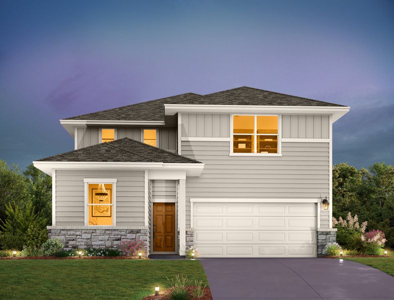 Representative exterior photo of a completed home built from the Wyatt by Ashton Woods in Rolling Glen, Hutto, TX (Image 5).