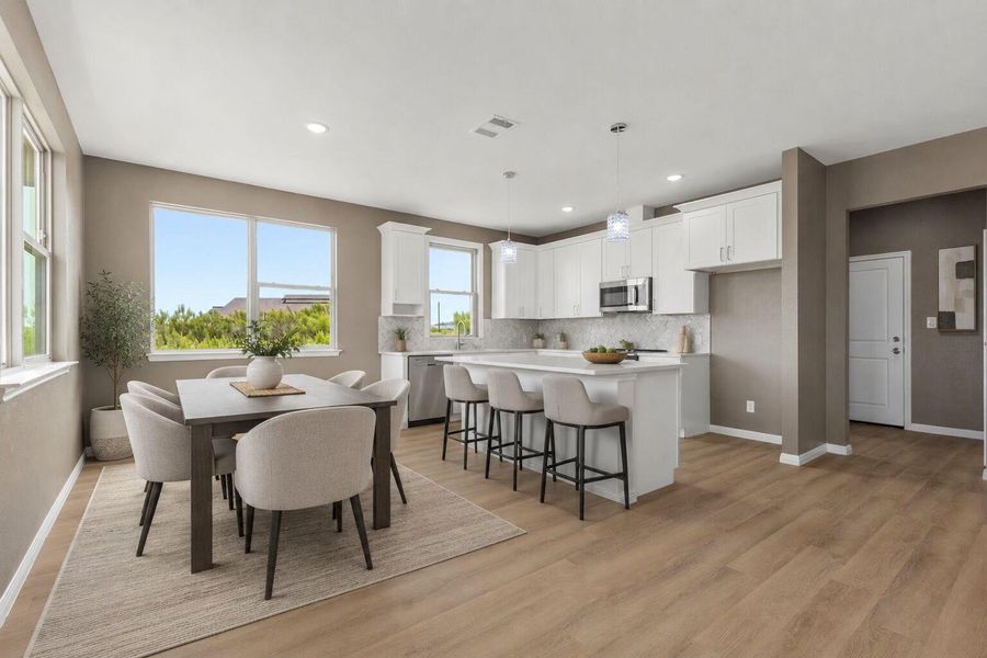 Virtually Staged to envision a beautiful dining set up and kitchen decor Virtually Staged to envision a beautiful dining set up and kitchen decor