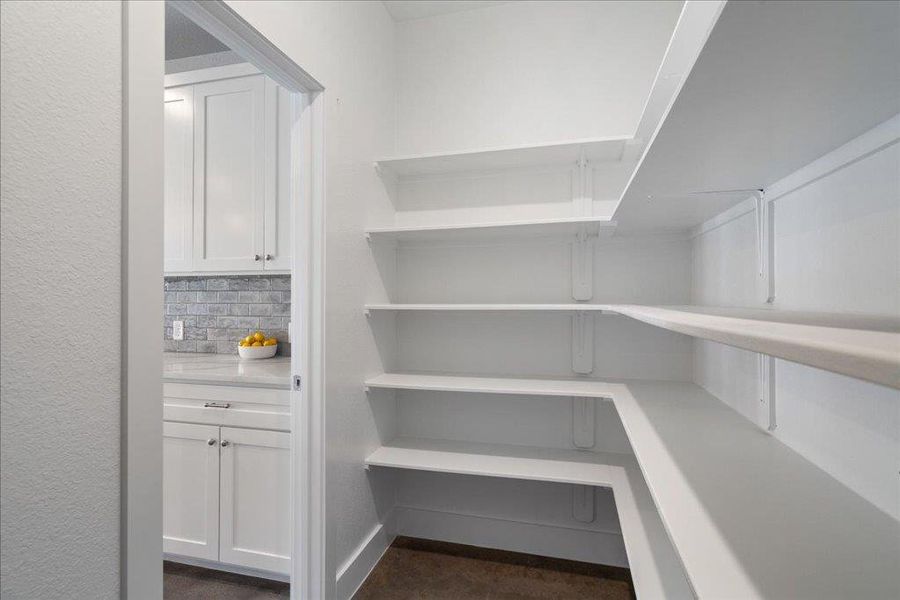 A sizable pantry for all of your dry foods and kitchen necessities. A sizable pantry for all of your dry foods and kitchen necessities.