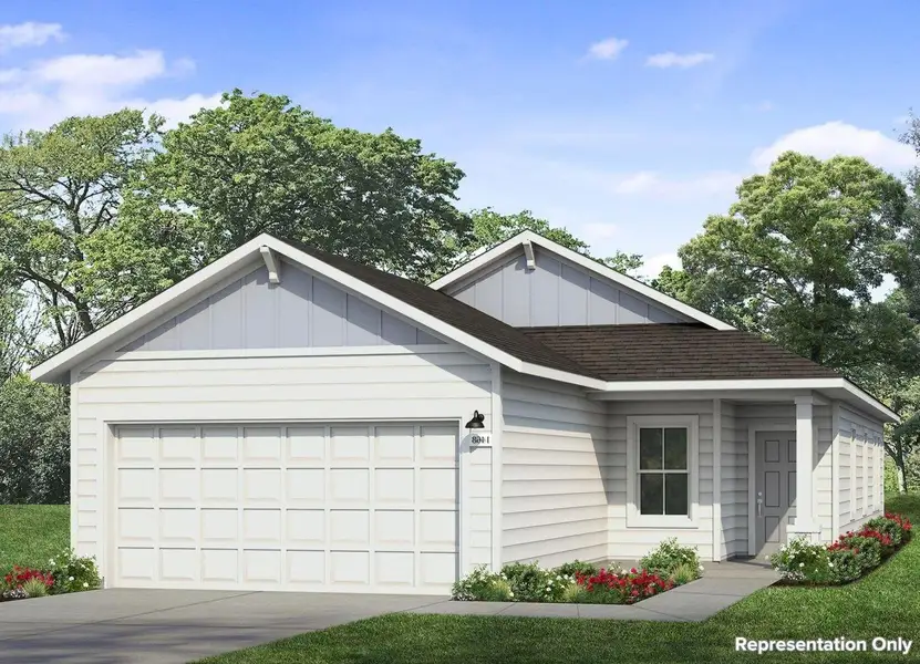 Front exterior of a new home in Edgebrooke, Pflugerville, TX, highlighting curb appeal (Image 1).