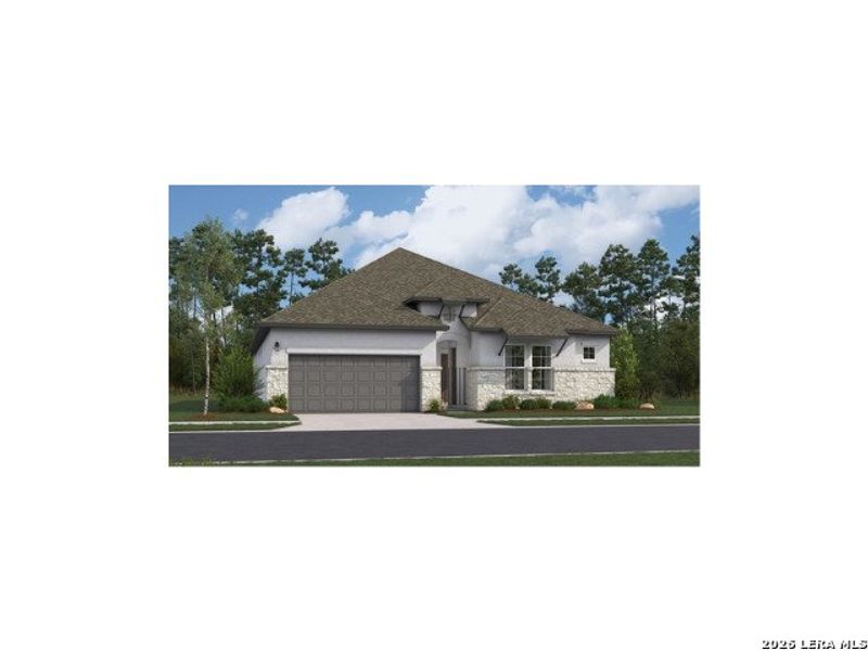 Front exterior of a new home in Cibolo Crossing, Universal City, TX, highlighting curb appeal (Image 1). Front exterior of a new home in Cibolo Crossing, Universal City, TX, highlighting curb appeal (Image 1).