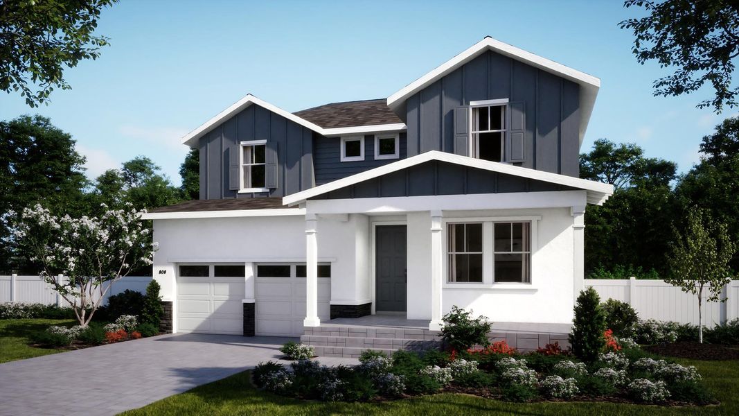 Representative exterior photo of a completed home built from the Maple by Risewell Homes in Cypress Bluff, Groveland, FL (Image 18). Representative exterior photo of a completed home built from the Maple by Risewell Homes in Cypress Bluff, Groveland, FL (Image 18).
