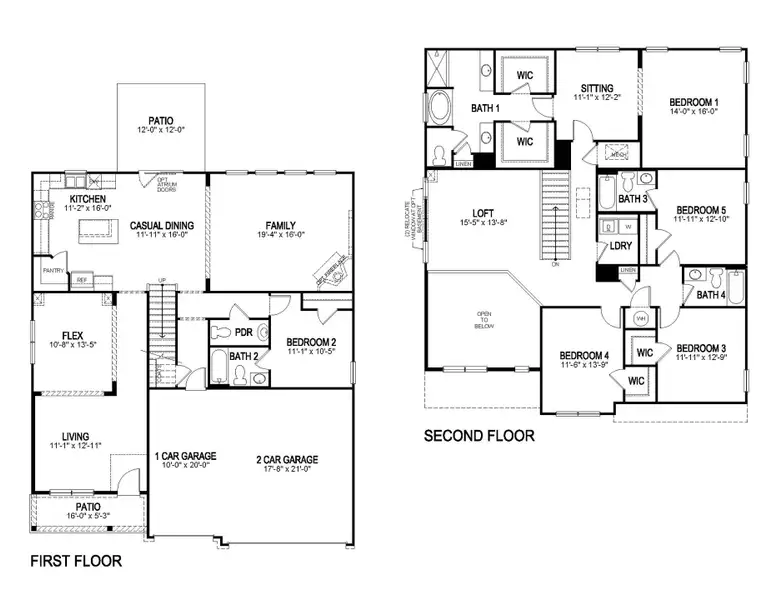 2D floor plan layout for the Greyton by D.R. Horton in Sheffield Highlands, Dallas, GA (Image 3).