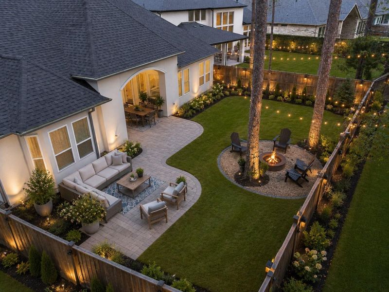 Virtually staged backyard designed to inspire your vision for outdoor living, entertaining, and relaxation on this beautiful lot.