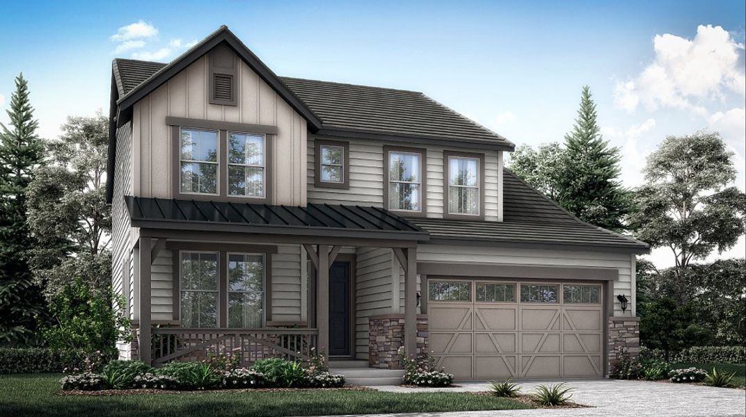 Front exterior of a new home in Red Rocks Ranch, Morrison, CO, highlighting curb appeal (Image 1). Front exterior of a new home in Red Rocks Ranch, Morrison, CO, highlighting curb appeal (Image 1).