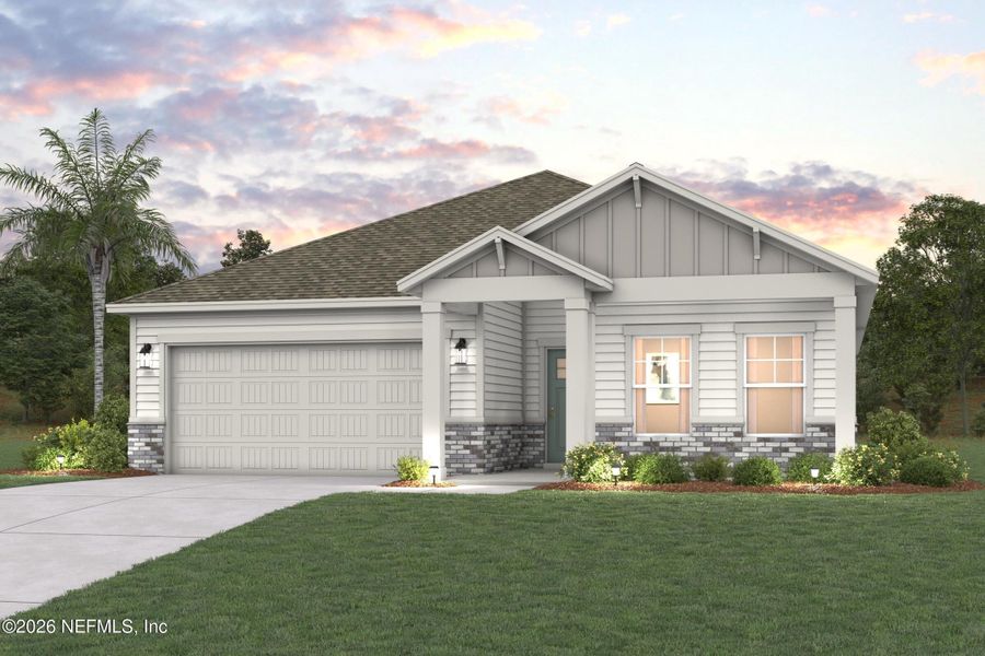Front exterior of a new home in Reserve East, Flagler Beach, FL, highlighting curb appeal (Image 6).