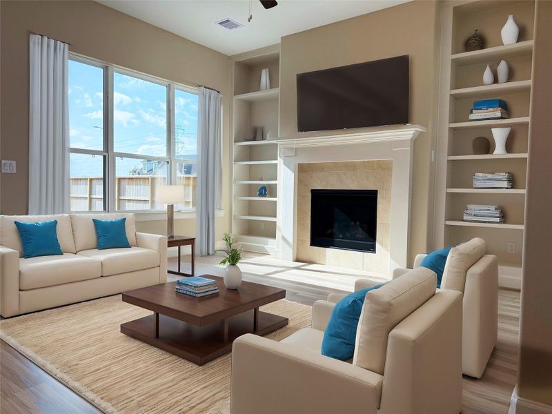 This living room space features an expansive, light-filled area with large windows and a versatile layout perfect for both entertaining and everyday living. *Image depicts similar floorplan in the community. This living room space features an expansive, light-filled area with large windows and a versatile layout perfect for both entertaining and everyday living. *Image depicts similar floorplan in the community.