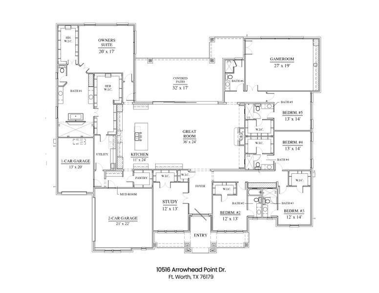2D floor plan layout of this home in Fleming Pointe, Fort Worth, TX (Image 5).