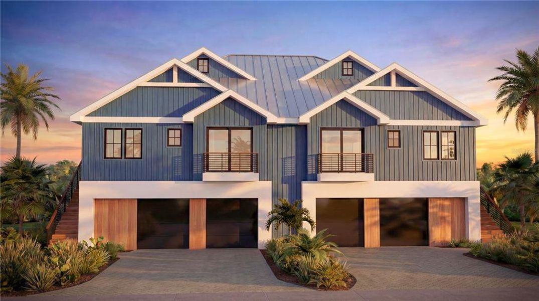 Front exterior of a new home in , Holmes Beach, FL, highlighting curb appeal (Image 2). Front exterior of a new home in , Holmes Beach, FL, highlighting curb appeal (Image 2).