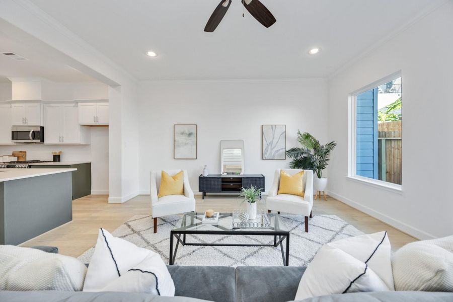 Light, Bright & Ready for LivingThis alternate view highlights the easy flow between kitchen, dining, and living spaces—proof that first-floor living truly shines in the Bordeaux.