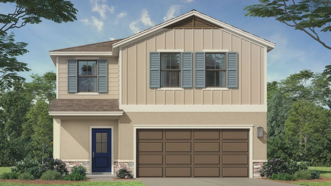 Representative exterior photo of a completed home built from the Ponte Vedra by DRB Homes in Grasslands West, Lakeland, FL (Image 1).
