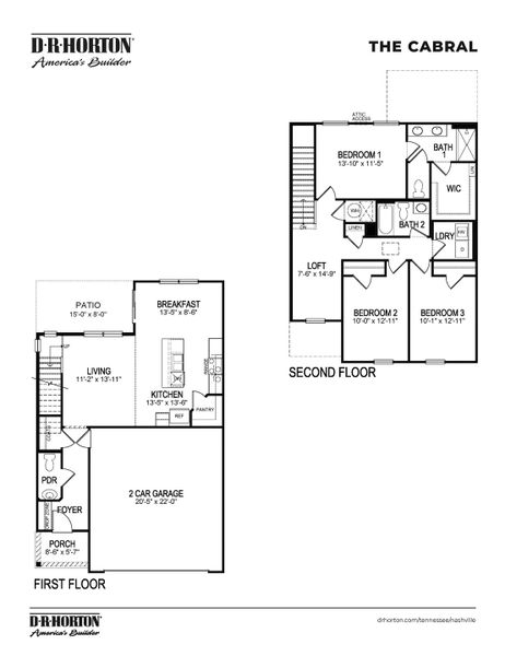 2D floor plan layout for the CABRAL by D.R. Horton in Reserve at Hickory Ridge, Columbia, TN (Image 5). 2D floor plan layout for the CABRAL by D.R. Horton in Reserve at Hickory Ridge, Columbia, TN (Image 5).
