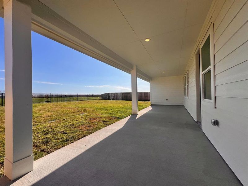 Covered patio in backyard