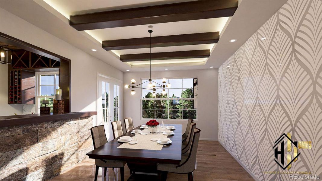 Elegent formal dinning room with custom light fixtures Elegent formal dinning room with custom light fixtures