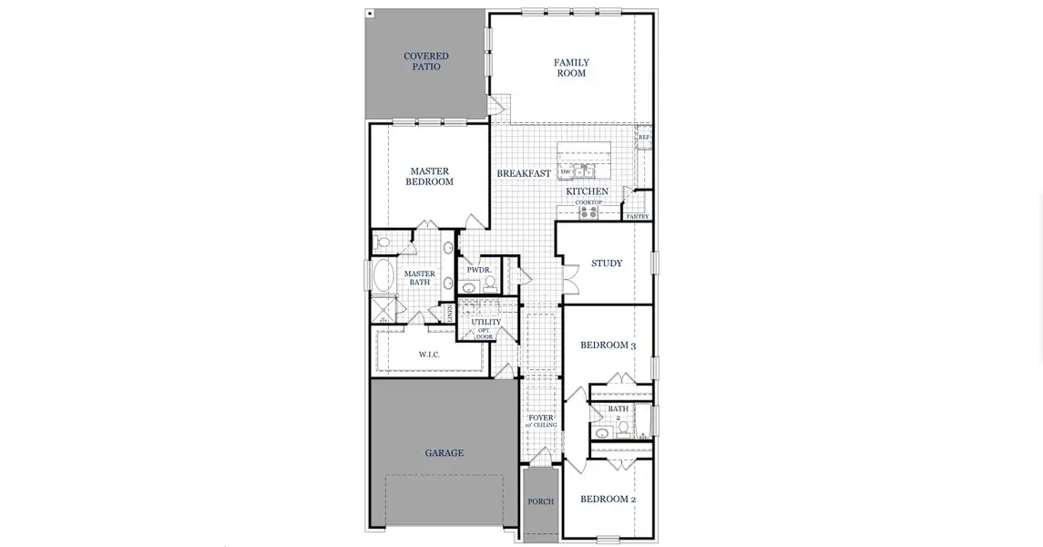 2D floor plan layout for the Garnet by Stonehollow Homes in Estates At Baker Park, Sherman, TX (Image 3).