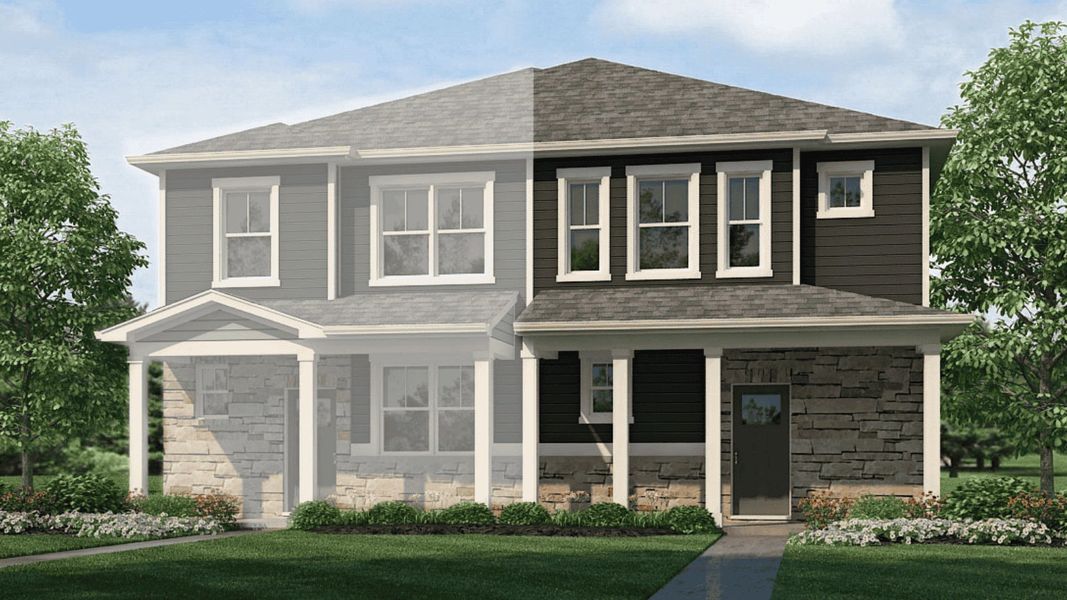 Representative exterior photo of a completed home built from the MUIRFIELD by D.R. Horton in Revere at Johnstown, Johnstown, CO (Image 1).