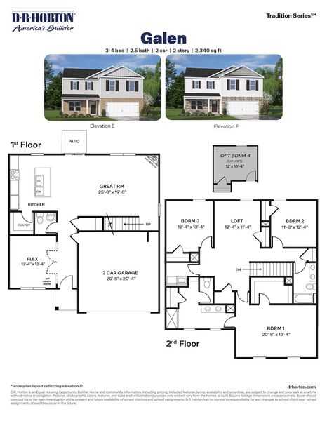 2D floor plan layout for the GALEN by D.R. Horton in River Stone, Elm City, NC (Image 3).