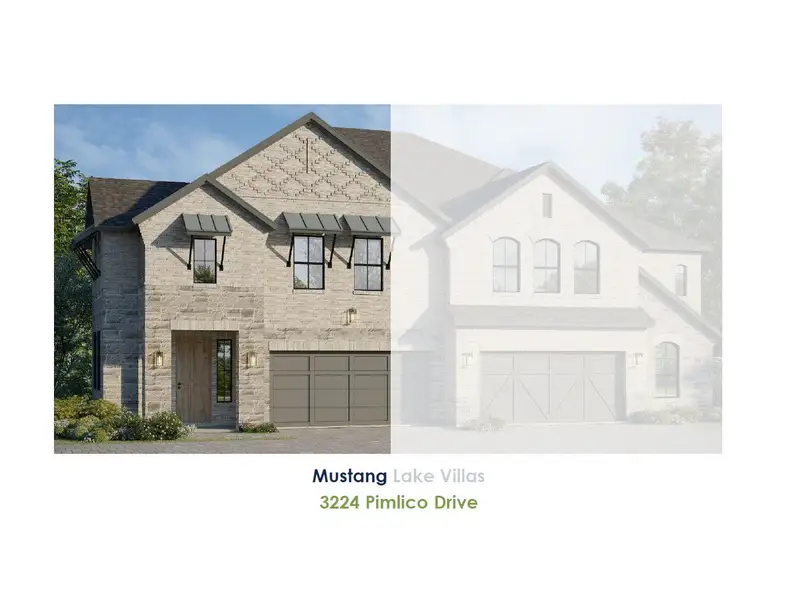 Exterior rendering of this home design in Mustang Lakes Villas, Celina, TX (Image 2). Exterior rendering of this home design in Mustang Lakes Villas, Celina, TX (Image 2).
