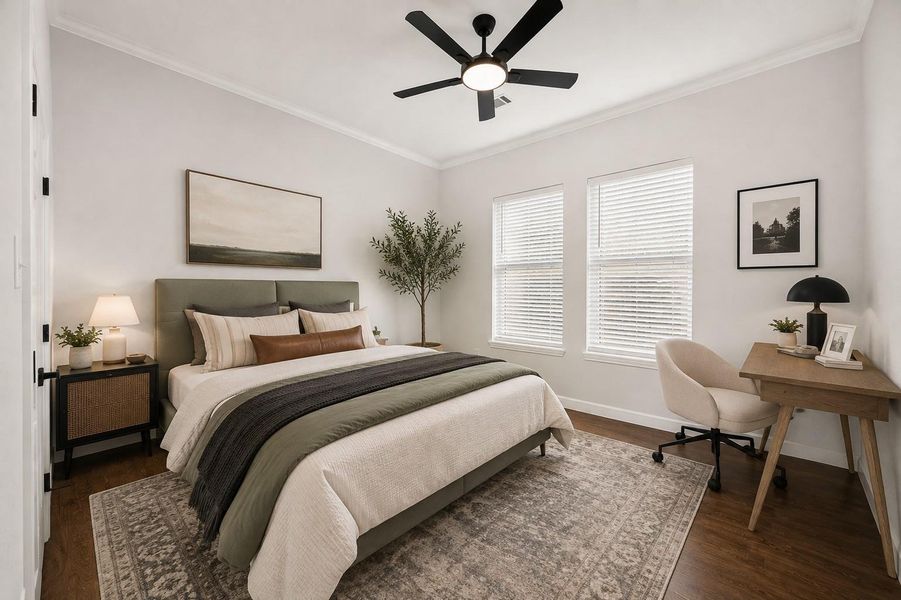 Spacious fourth bedroom with natural light and no carpet. Virtually staged.