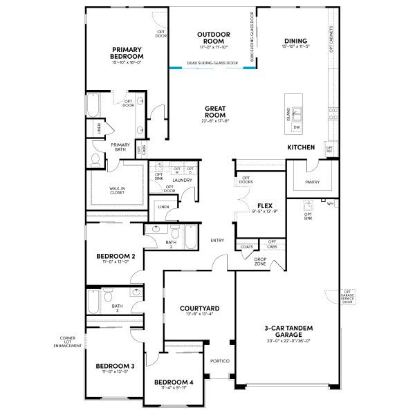 Floor 1: Sliding Glass Door Option