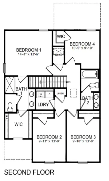 2D floor plan layout for the Edmon by D.R. Horton in The Villages of Maiden, Maiden, NC (Image 4).