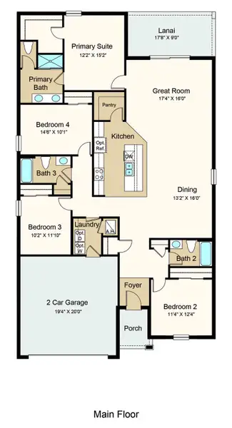 2D floor plan layout of this home in Waterstone, Groveland, FL (Image 2). 2D floor plan layout of this home in Waterstone, Groveland, FL (Image 2).