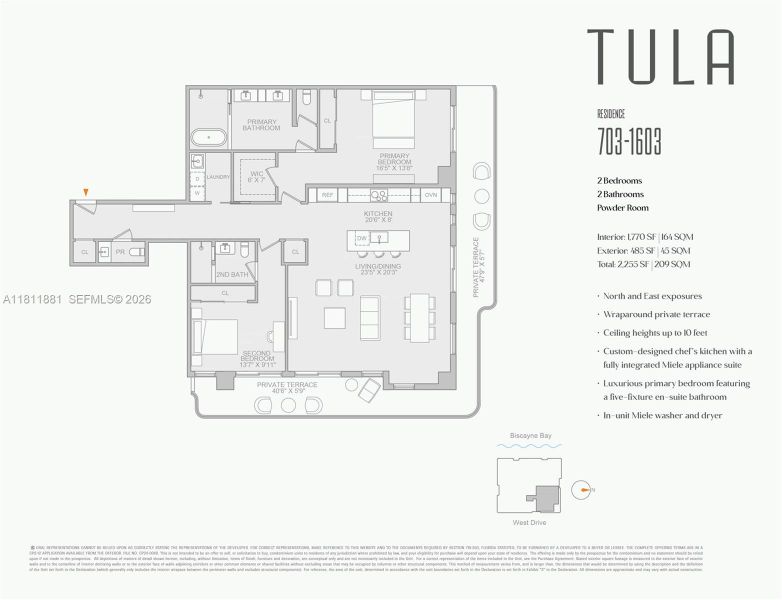2D floor plan layout of this home in Tula Residences, North Bay Village, FL (Image 5).