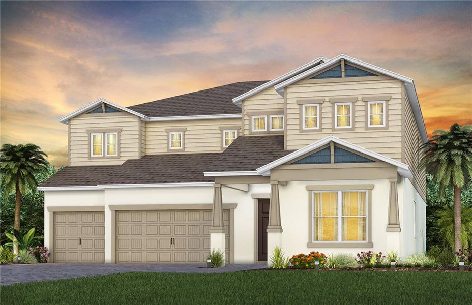 Exterior Design. Artistic rendering for this new construction home. Pictures are for illustrative purposes only. Elevations, colors and options may vary.