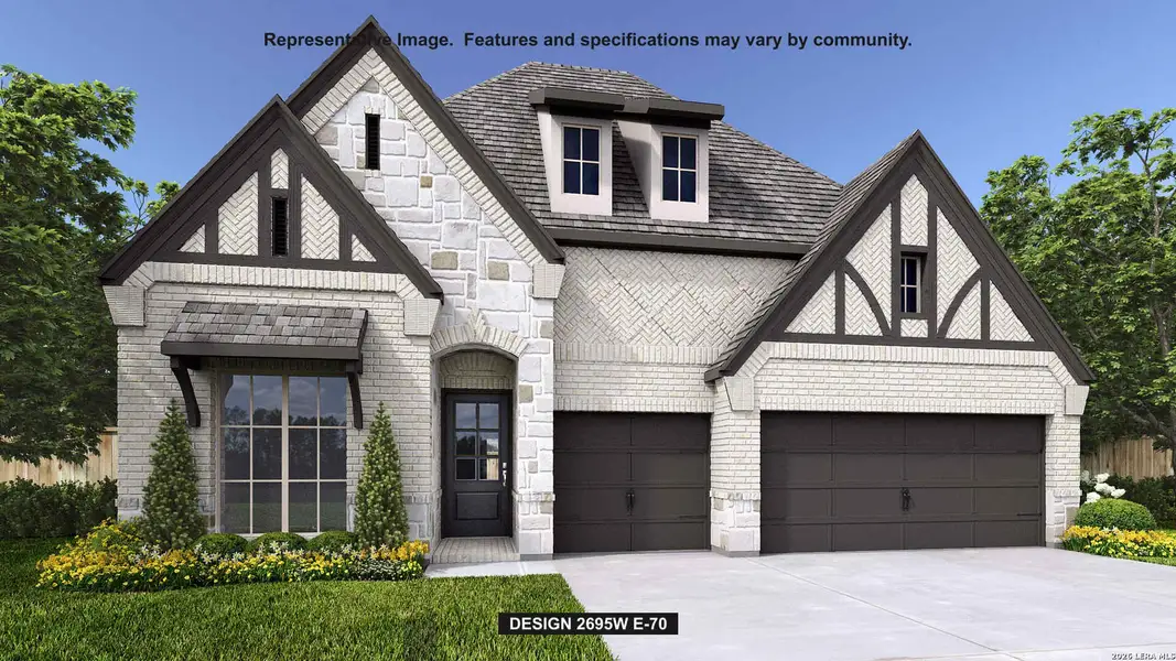 Front exterior of a new home in The Ranches at Creekside, Boerne, TX, highlighting curb appeal (Image 1). Front exterior of a new home in The Ranches at Creekside, Boerne, TX, highlighting curb appeal (Image 1).