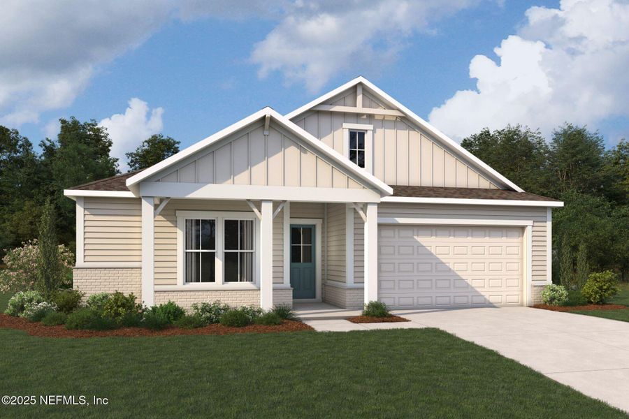 Front exterior of a new home in RiverTown - Cove, St. Johns, FL, highlighting curb appeal (Image 1).