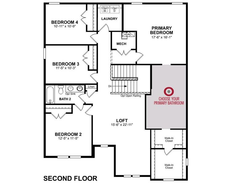 2D floor plan layout for the Tifton Ii by Beazer Homes in Easton Walk, Lawrenceville, GA (Image 4).