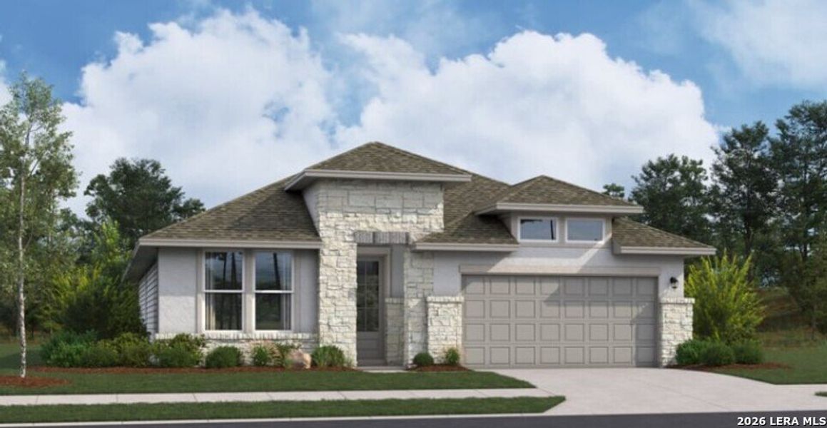 Front exterior of a new home in Legacy Hills, Rio Medina, TX, highlighting curb appeal (Image 1). Front exterior of a new home in Legacy Hills, Rio Medina, TX, highlighting curb appeal (Image 1).