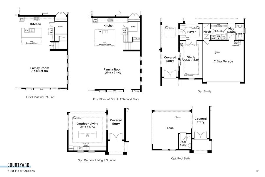 2D floor plan layout for the Courtyard by DRB Homes in Biscayne Landing at Seaire, Parrish, FL (Image 3).