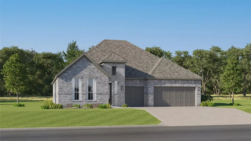 Front exterior of a new home in Lively Ranch, Georgetown, TX, highlighting curb appeal (Image 21). Front exterior of a new home in Lively Ranch, Georgetown, TX, highlighting curb appeal (Image 21).
