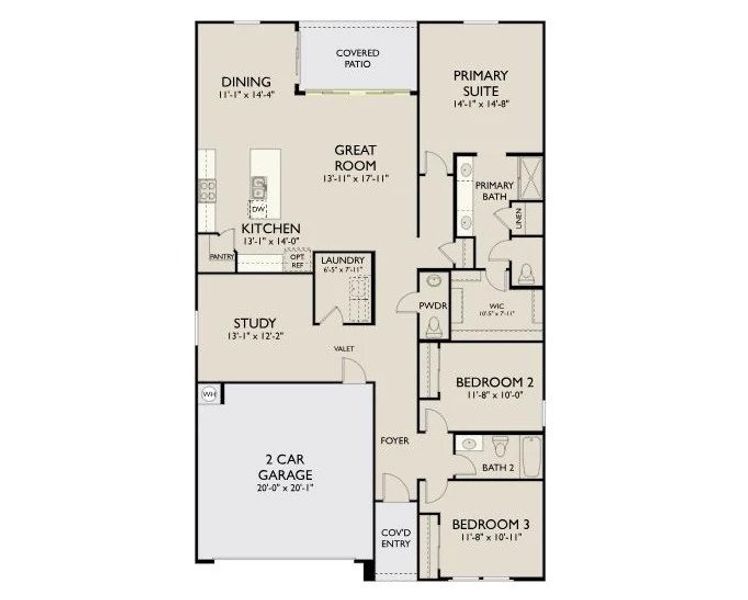 2D floor plan layout of this home in Skyline Village, San Tan Valley, AZ (Image 4).