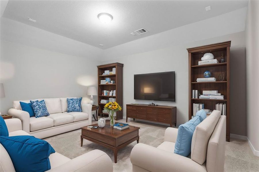 Grab the popcorn, put on a movie, and enjoy a wonderful evening in your amazing media room! Featuring plush carpet, custom paint, custom lighting makes this the perfect room for relaxing!