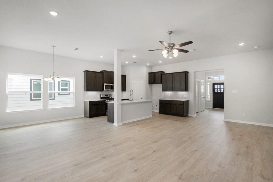 Kitchen over looking the large family living space