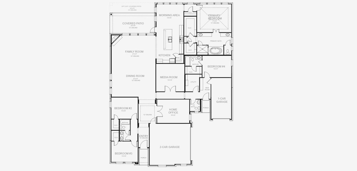 2D floor plan layout for the 3236W by Perry Homes in Sweetgrass, Haslet, TX (Image 3).