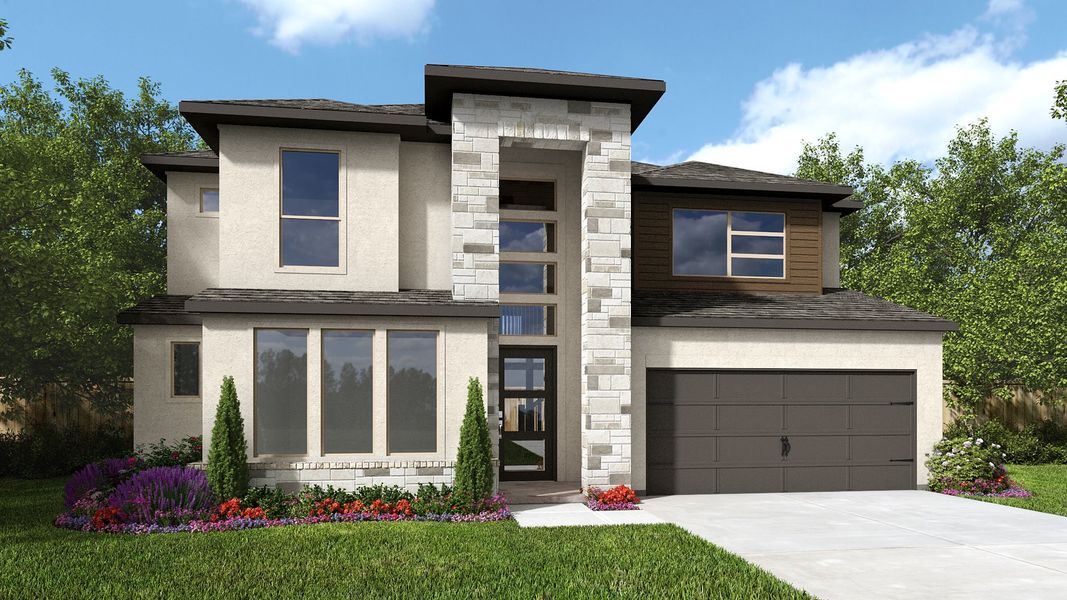 Representative exterior photo of a completed home built from the 3431M by Perry Homes in Sienna, Missouri City, TX (Image 5). Representative exterior photo of a completed home built from the 3431M by Perry Homes in Sienna, Missouri City, TX (Image 5).