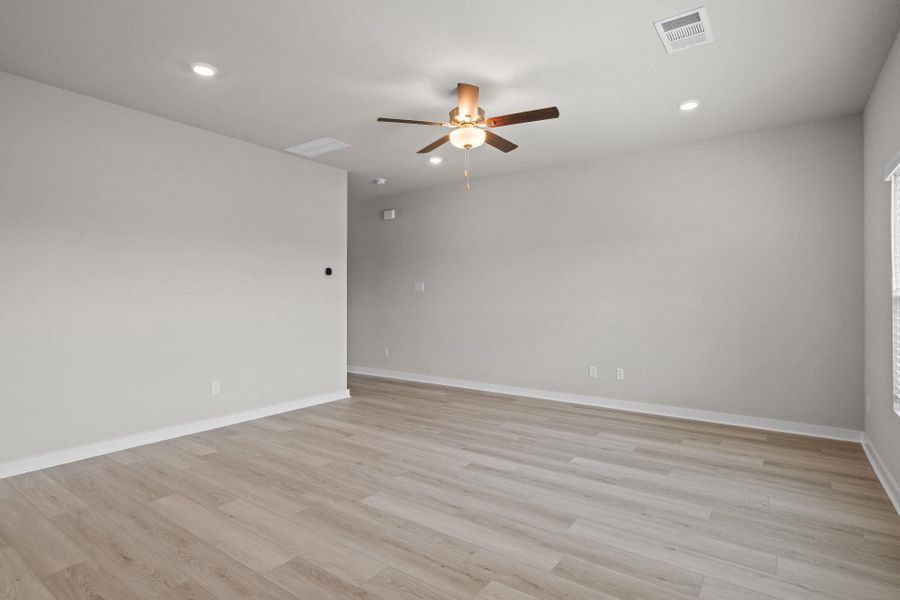 Family Room with ceiling fan