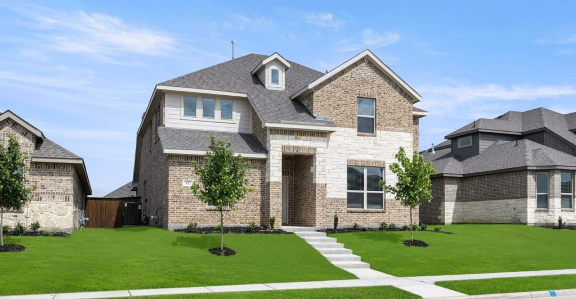 Representative exterior photo of a completed home built from the Oliver by Impression Homes in Redden Farms, Midlothian, TX (Image 2). Representative exterior photo of a completed home built from the Oliver by Impression Homes in Redden Farms, Midlothian, TX (Image 2).