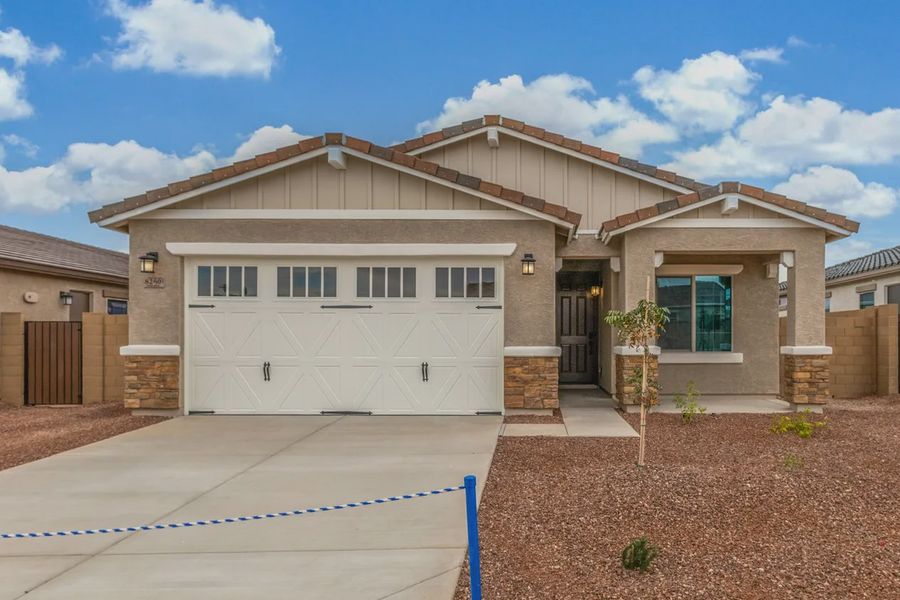 Front exterior of a new home in Avanti at Granite Vista, Waddell, AZ, highlighting curb appeal (Image 22).