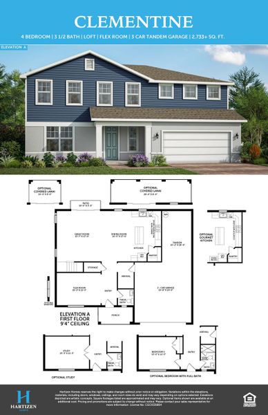 2D floor plan layout for the Clementine by Hartizen Homes in Eden Crest, Apopka, FL (Image 4).