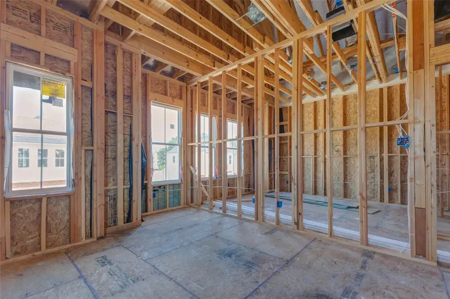 Bright upper-level framed room with multiple windows, tall wall lines, and visible wiring in place. Natural light fills the space, helping buyers envision the finished room’s comfort and flexibility. The open framing also provides a detailed look at the construction quality and future room configuration. Bright upper-level framed room with multiple windows, tall wall lines, and visible wiring in place. Natural light fills the space, helping buyers envision the finished room’s comfort and flexibility. The open framing also provides a detailed look at the construction quality and future room configuration.