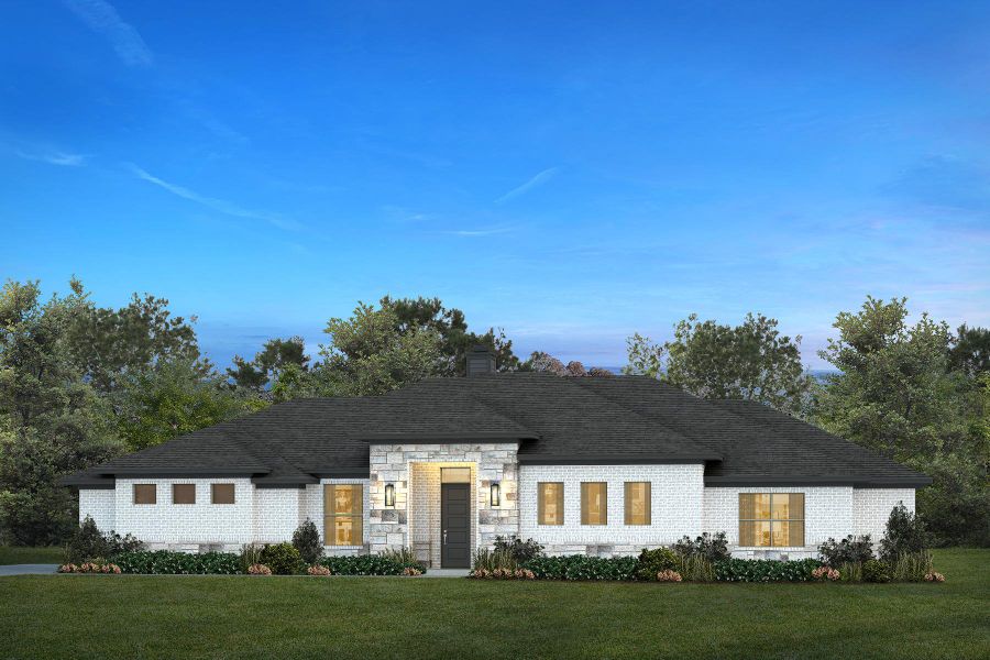 Representative exterior photo of a completed home built from the The Austin by Kenmark Homes in Stagecoach Crossing, Bridgeport, TX (Image 2).