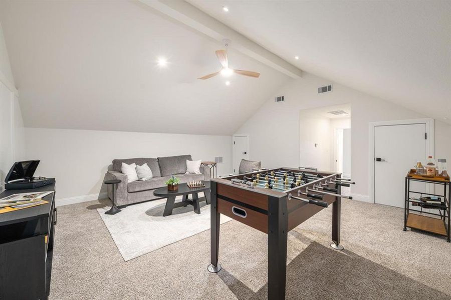 Game room featuring light carpet and recessed lighting Game room featuring light carpet and recessed lighting