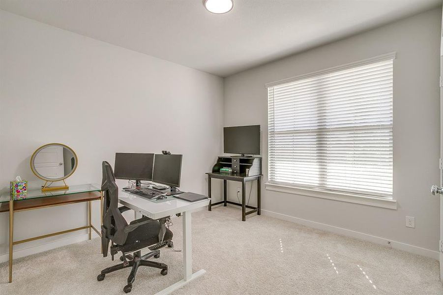 Carpeted home office featuring baseboards Carpeted home office featuring baseboards