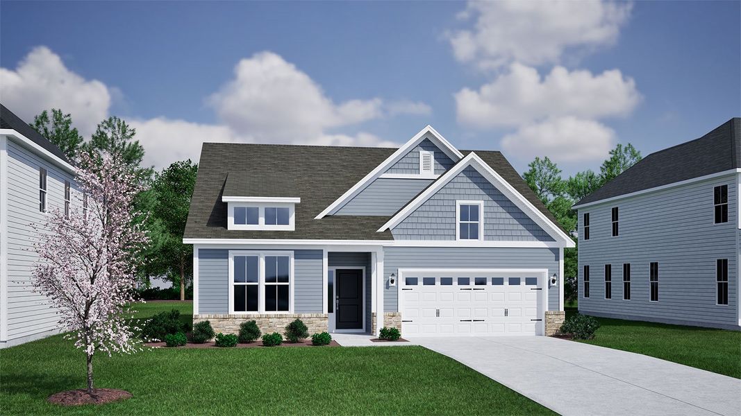 Representative exterior photo of a completed home built from the Cary - Vanguard Collection by Mungo Homes in Cottages at Lake Emory, Inman, SC (Image 18).