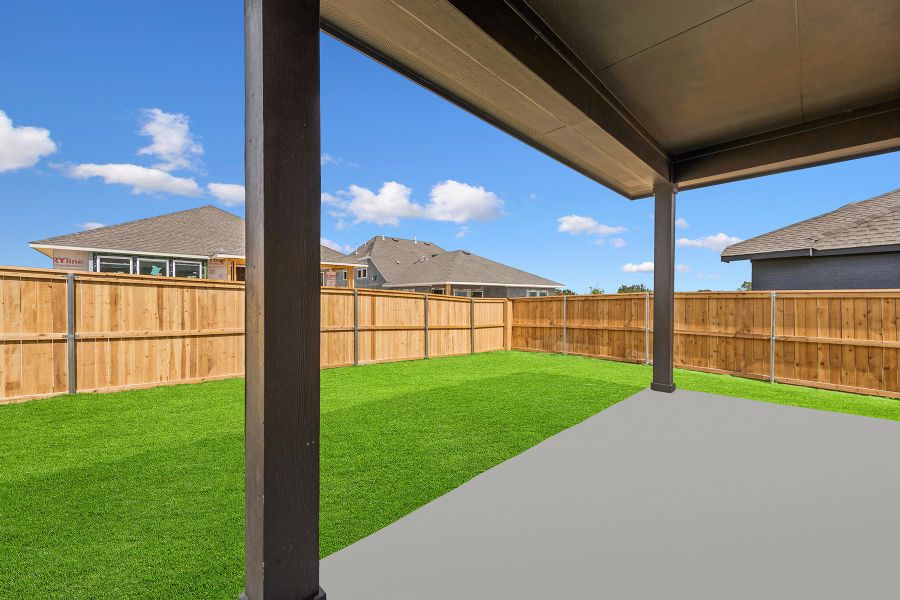 Exterior details and patio area of a home in Mayfair - Select Classic Series, New Braunfels (Image 3). Exterior details and patio area of a home in Mayfair - Select Classic Series, New Braunfels (Image 3).