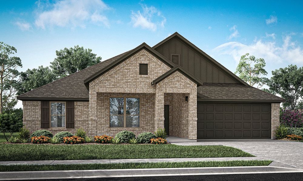 Representative exterior photo of a completed home built from the Dover by Impression Homes in Mountain Valley Lake, Burleson, TX (Image 7). Representative exterior photo of a completed home built from the Dover by Impression Homes in Mountain Valley Lake, Burleson, TX (Image 7).